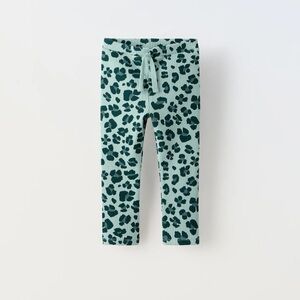 Zara Kids Floral Ribbed Pants - Green